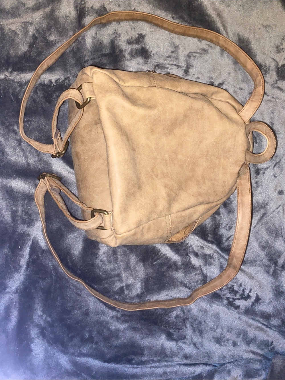 Shearling-Trim Tan Mini Backpack - Picture 2 of 13
